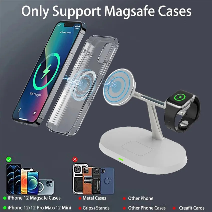 3 in 1 Magnetic wireless charger stand for iPhone 14,13,12/Pro Max Airpods/Pro Apple Watch 8,7