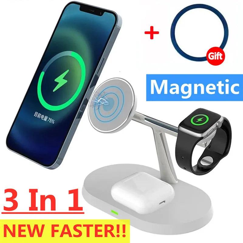 3 in 1 Magnetic wireless charger stand for iPhone 14,13,12/Pro Max Airpods/Pro Apple Watch 8,7